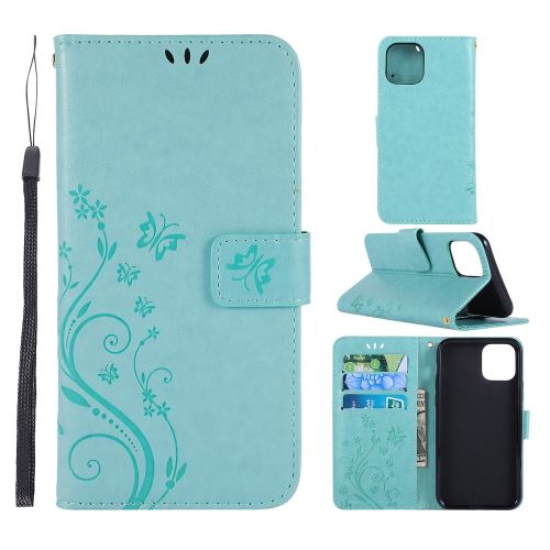 Etui en PU papillon cyan pour votre Apple iPhone XR 6.1 pouces (2019)