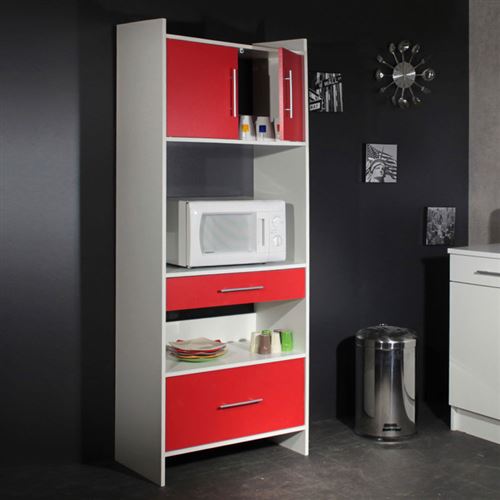 Meuble Desserte Micro Ondes L70xp40xh180cm Simply Blanc Rouge
