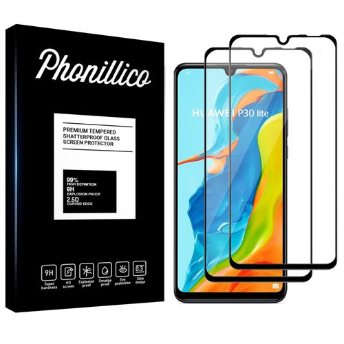 Verre Trempe pour Huawei P30 LITE [Pack 2] Film Transparent Bord Noir Vitre Protection Ecran Phonillico®
