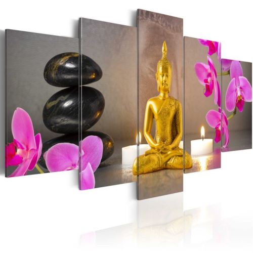 Tableau - Golden Buddha and orchids .Taille : 200x100