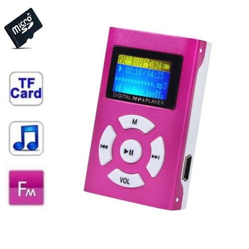 Lecteur MP3 8 Go - à carte mémoire - clip ceinture - Ecran LCD - Radio FM - Rose