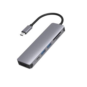 Adaptateur MacBook, USB Type C, 6 en 1, Gris - Hub USB - Achat & prix