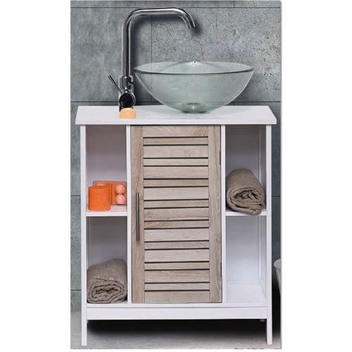 Meuble Sous Lavabo 1 Porte 4 Niches En Bois Naturel Achat Prix