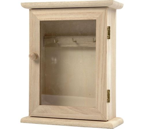 Armoire à clés en bois et porte vitrée - 18 x 6 x 14 cm