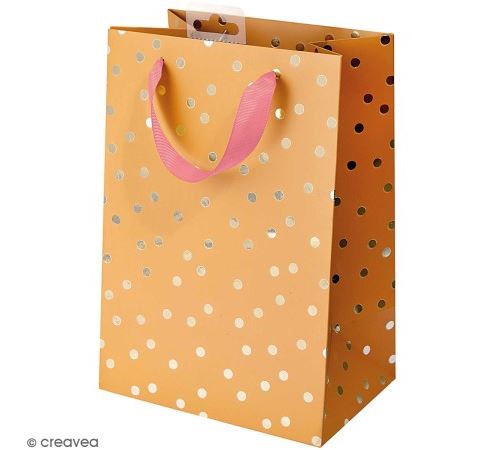 Sac cadeau Moutarde à pois dorés - 26 x 18 cm