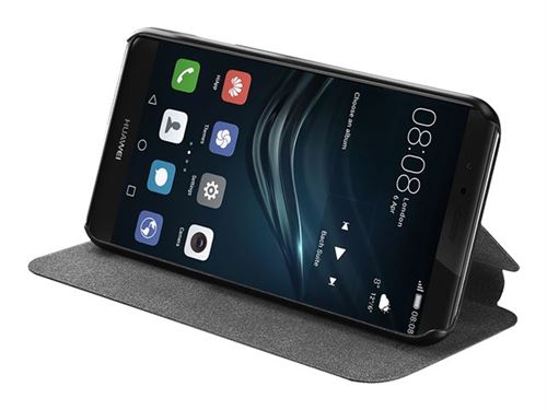 Azuri booklet ultra thin - Flip cover voor mobiele telefoon - polyurethaan leer - zwart - voor Huawei P9
