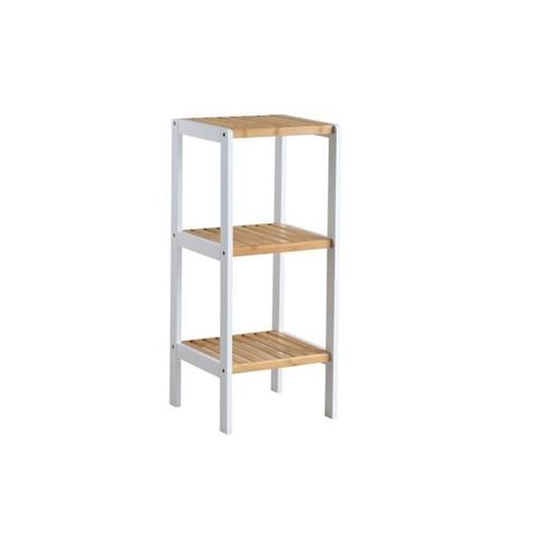 BAMBOU Colonne de salle de bain L 34cm - 3 etageres - Bambou et Blanc