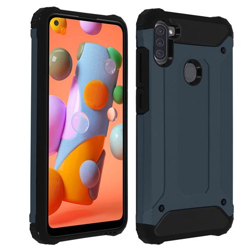 Coque pour Samsung Galaxy A11 Design Relief Bi-matière Antichute 1.8m Bleu Nuit