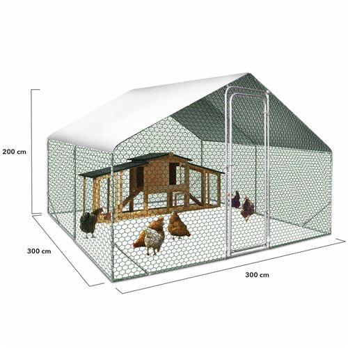 Enclos Poulailler 9m² Parc Grillagé 3x3m Acier Galvanisé