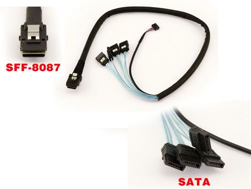 Cordon MiniSAS SFF-8087 vers 4x SATA + Sideband Longueur 60cm