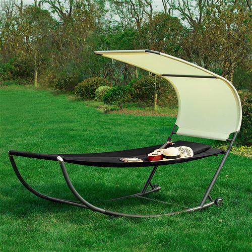 Transat de Jardin Transat à Bascule avec Pare-Soleil et 2 roulettes Chaise Longue à Bascule Bain de Soleil Confortable - Rouge OGS44-SCH SoBuy®