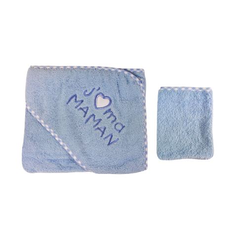 Parure de bain pour bébé bleu - J'aime ma maman