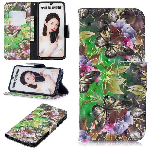 Etui en PU impression de motifs décor de points lumineux avec support papillon et fleur pour votre Huawei P Smart (2019)/Honor 10 Lite