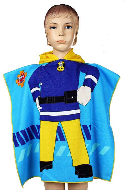 SAM LE POMPIER Poncho microfibre 55x110 cm bleu et jaune