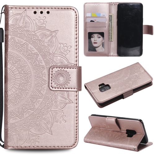 Etui en PU fleur papillon or rose pour votre Samsung Galaxy S9 SM-G960