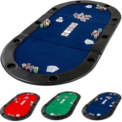 Table de poker pliante à poser Deluxe avec sac de transport, 208 x 106 x 3 cm, panneau MDF, accoudoires rembourrés, 10 porte -gobelets, bleu