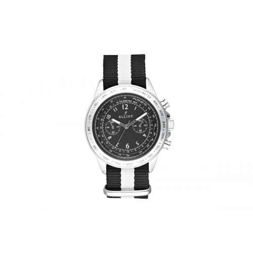Montre Homme Elliott à Quartz Cadran Noir 40mm Et Bracelet Noir Et Blanc En Nato ELT603
