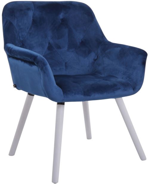 Chaise de Salle à manger Cassidy en Velours - Chaise avec accoudoirs - Piètement Bois de hêtre Blanc - Couleur Bleu