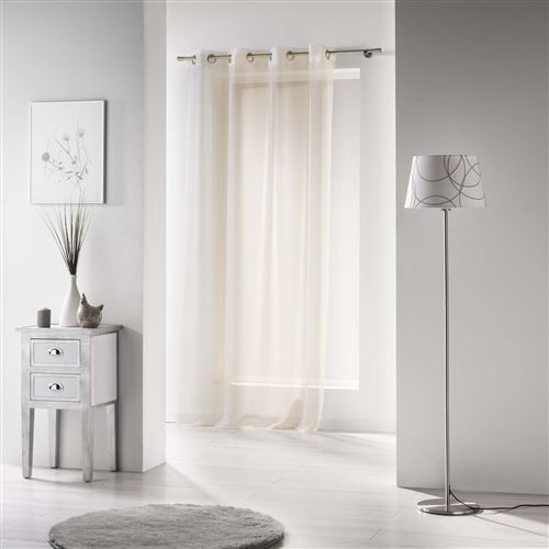 Panneau a oeillets metal 140 x 280 cm voile uni voiline Creme