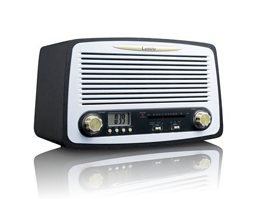 Lenco SR de 02gy Rétro FM Radio stéréo avec fonction horloge et alarme, structure en bois, 2 x 3 W Noir
