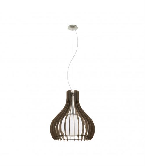 Suspension TINDORI 1 ampoule nickel satiné Diamètre 50 Cm abat jour marron