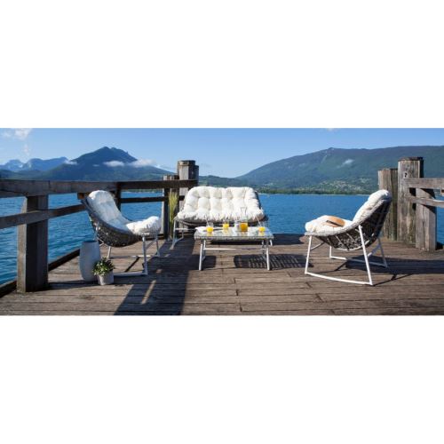 Salon De Jardin Resine Tressee Blanc Et Bleu Fonce Avec Table