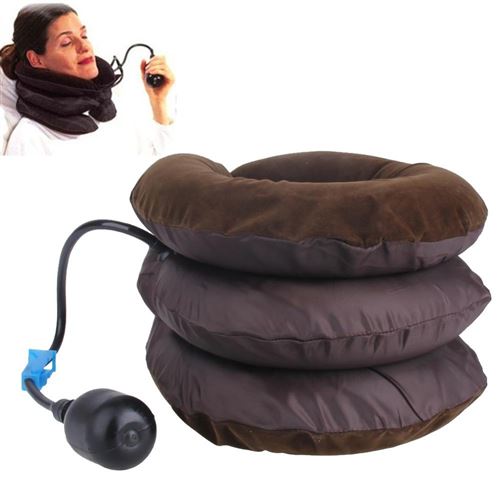 Coussin Cervical Gonflable Minerve Cou Ajustable Pompe Voyage Avion Marron - Yonis