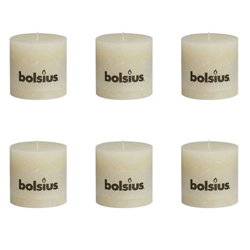 Bolsius Bougie 6 pcs Pilier rustique 100 x 100 mm Ivoire
