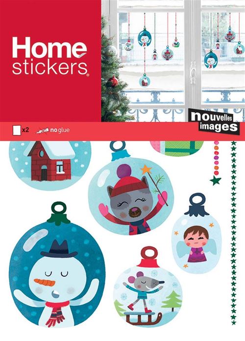 Draeger - Sticker fenêtre boules de Noël avec des petits bonhommes de neige 24 x 3 x 36 cm