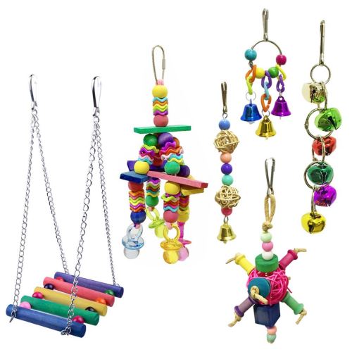 Meilleurs prix pour Parrot Oiseau Toy Set Bells Swing en Bois Pont Suspendu Pet Cage Chewing Coloré Cwpl010
