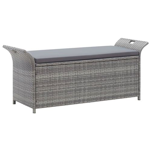 vidaXL Banc de rangement avec coussin Gris 138 cm Résine tressée