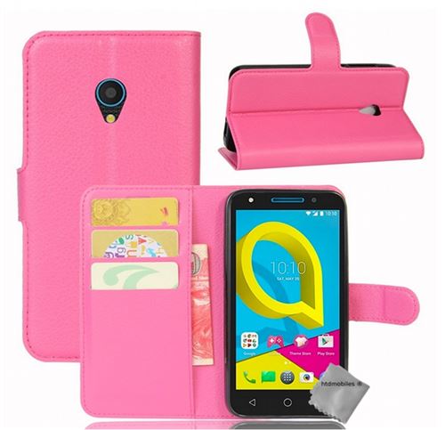 Housse etui coque pochette portefeuille pour Alcatel U5 avec verre trempe - ROSE