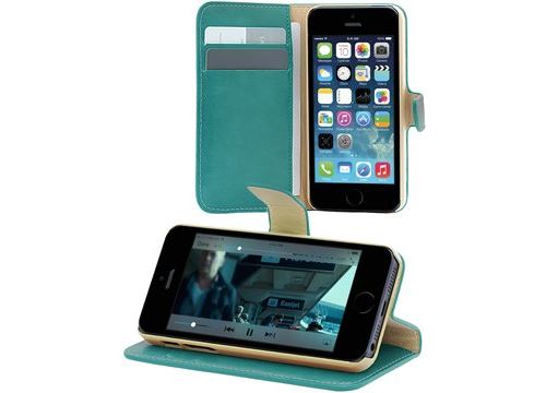 Etui folio à rabat latéral bleu pour iPhone 5S rabat articulé fonction stand