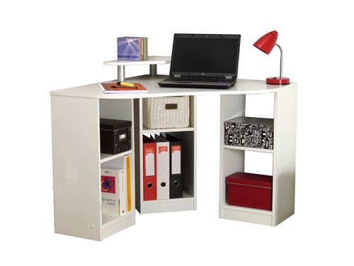 Bureau d'angle avec étagères FIDUCIA - Coloris blanc
