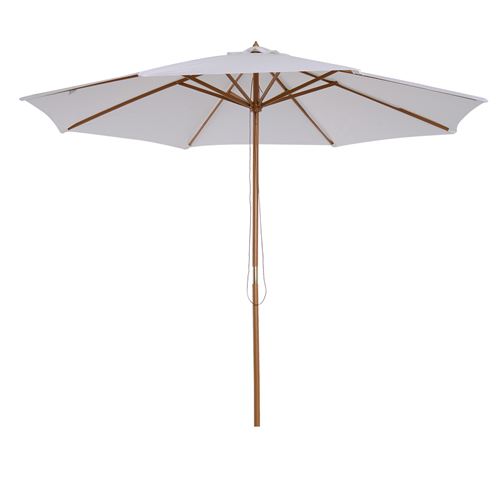 Parasol droit en bois polyester haute densité protection solaire Ø 3 x 2,5 m crème
