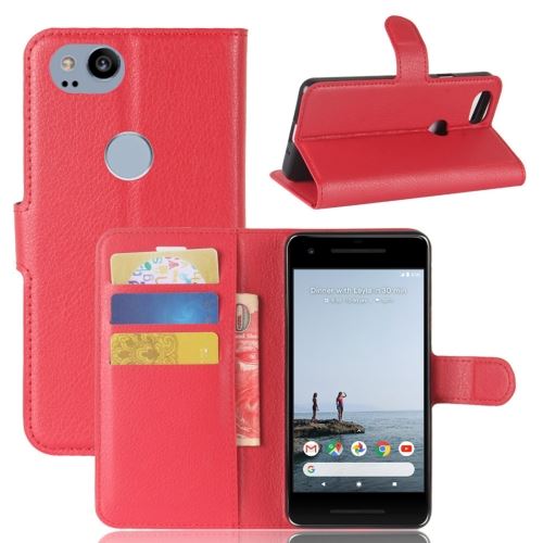 Google Pixel 2 Housse Etui Cuir PU Texture Litchi Rouge ALS53089
