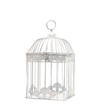 Cage à Oiseaux Carré Blanc Décorative Fer 34 Cm X 18 Cm X 18