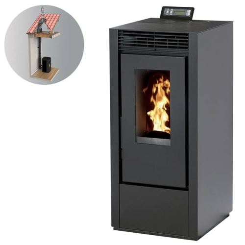 Pack Po&ecirc;le &agrave; granules MARINA 11KW Etanche + Kit Conduit 80/125 - Noir