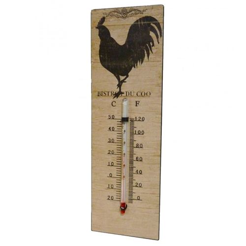 L'Héritier Du Temps - Thermomètre mural décoratif en celsius et farenheit ou à poser motif 'coq ancien' en fer et papier vernis 0,5x8x25cm