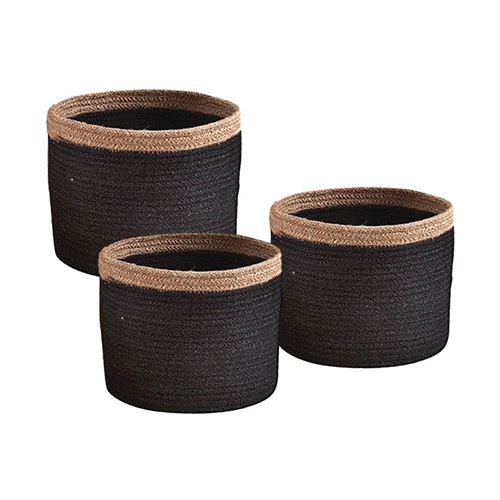 Aubry Gaspard - Cache-pot rond en jute (Lot de 3) Noir