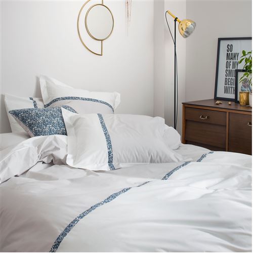 Essix - Housse de couette Toi&Moi Millefleurs en Percale de coton Gris Perle/Blanc - 200 x 200 cm