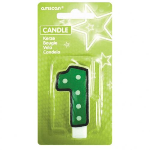 Amscan bougie d'anniversaire 1 - 7Dots & Black Border,6 cm vert