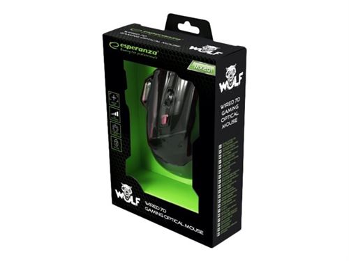 Esperanza MX201 WOLF - Muis - rechtshandig - optisch - 7 knoppen - met bekabeling - USB - rood