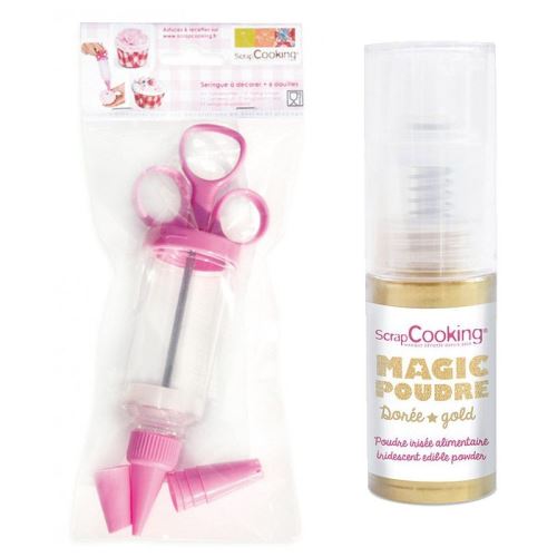 Seringue pour pâtisserie + Poudre alimentaire irisée dorée - ScrapCooking