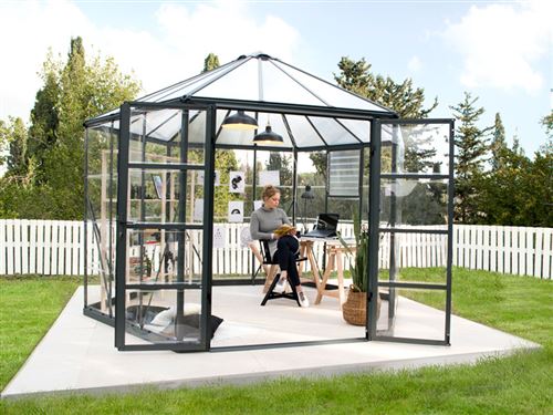 Kiosque de jardin en polycarbonate OASIS, Hexagonal 8,6m², 3,16x3,63x2,89m, Anthracite