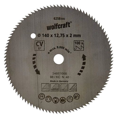 Wolfcraft 6258000 Lame scie circulaire CV 100Dts Diamètre 140 x 12,75 mm