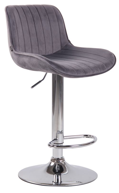 CLP Tabouret de bar Lentini en Velours avec Piètement trompette en Métal , Gris foncé/Chrome