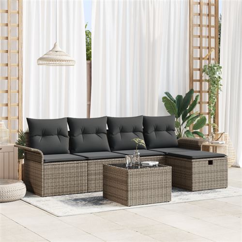 Non Communiqué Gris Ensemble De Canapés De Jardin 6 Pièces Avec Coussins En Poly Rotin
