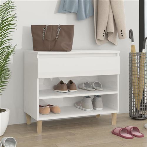 vidaXL Armoire à chaussure Blanc brillant 70x36x60 cm Bois ingénierie819758