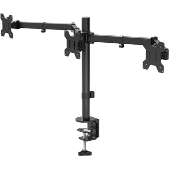 Support Écran PC, Support Triple Moniteur 3 Écrans 13-24", Compatibilité 75x75mm/100x100mm, Rotation/Inclinable/Pivotable, Hauteur Réglable, Charge Maximale 7kg - 1